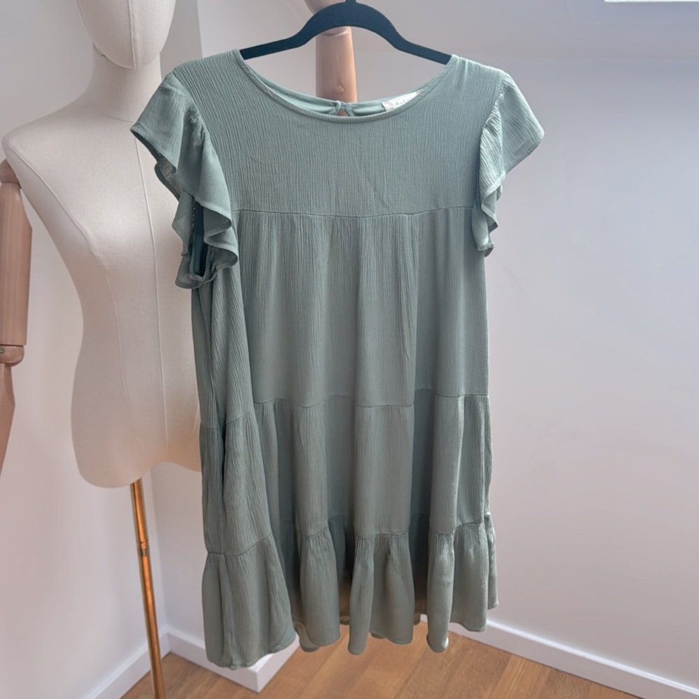Altar’d State Romantic Sage Green Ruffled Tiered Dress SzM